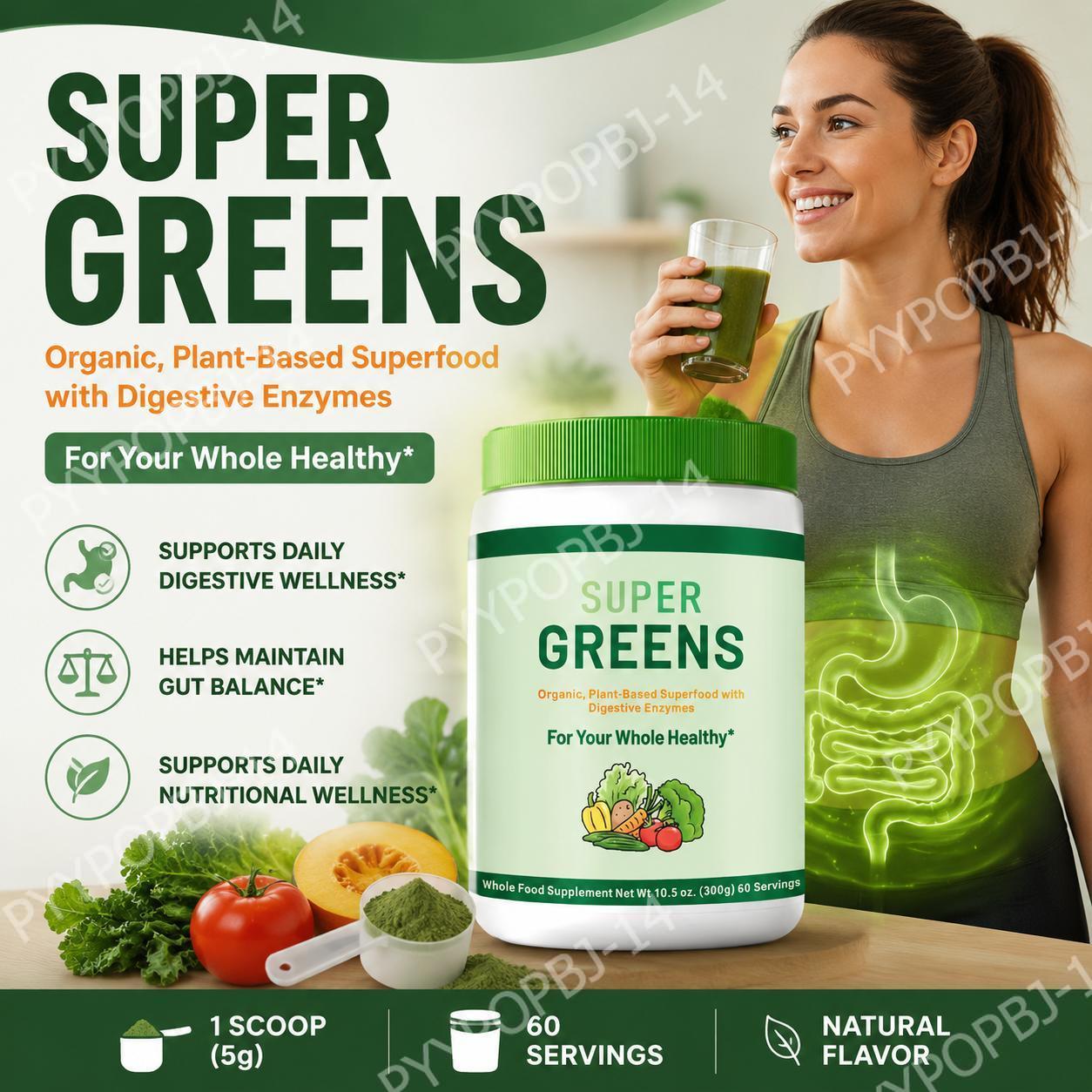 Digestive Enzyme Blend - Super Greens en Polvo, Mezcla Orgánica