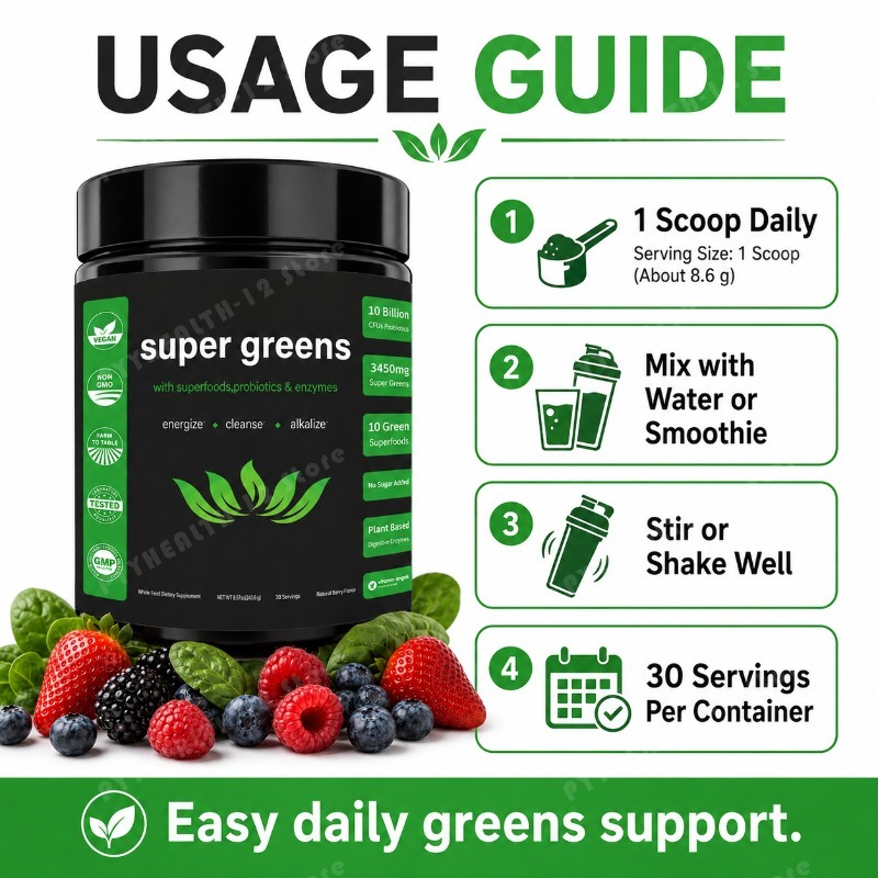 Super Greens en Polvo con Mezc - Digestive Enzyme Blend reseña y precio