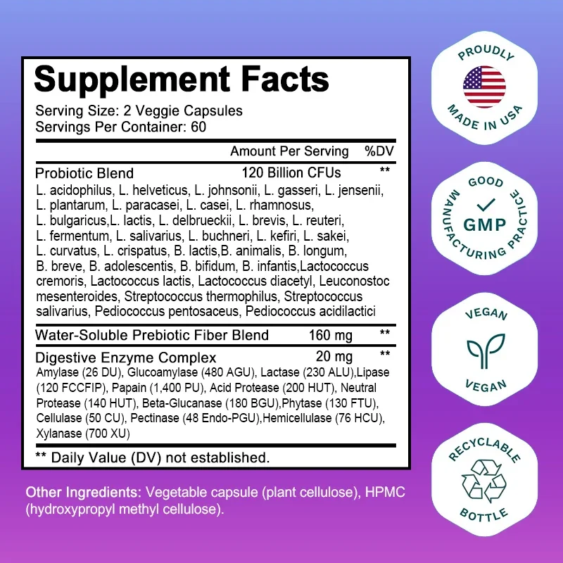 Probióticos 120 Billion CFU 36 - Digestive Enzyme Blend reseña y precio